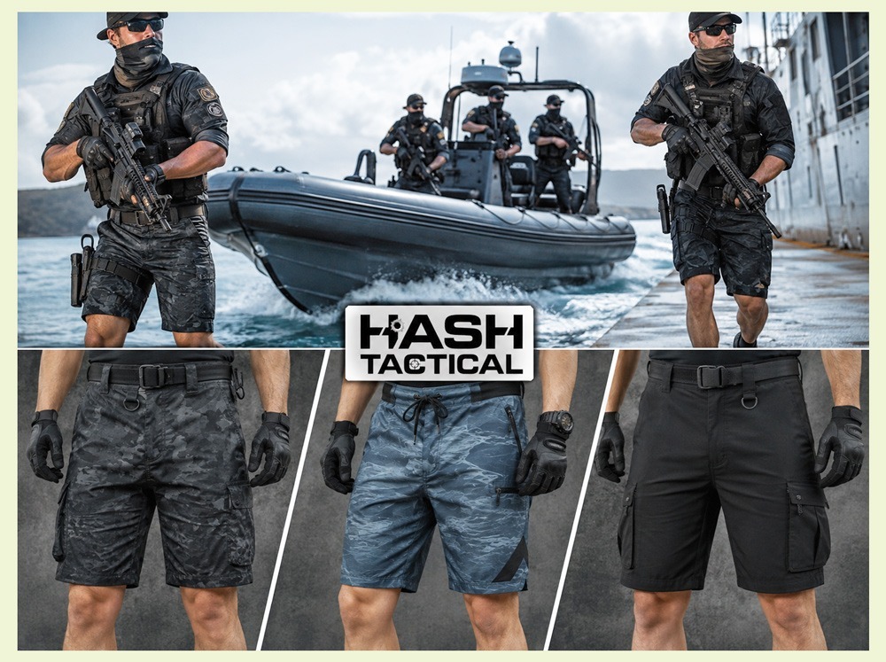 Compare custom tactical shorts, ripstop board shorts, and standard gear for maritime security units